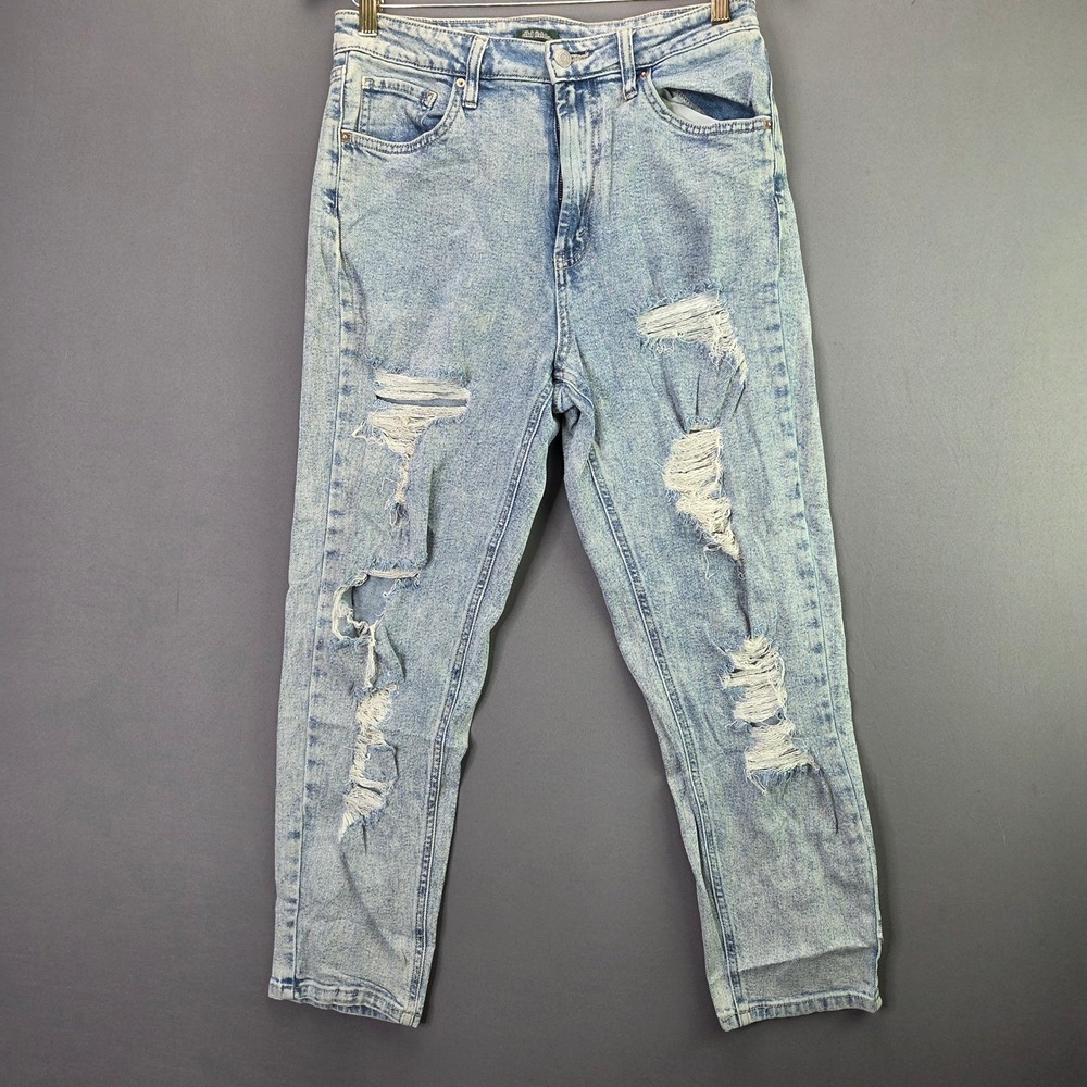 Wild Fable Distressed Mom Jeans 10 Light Acid Wash High Rise Ripped Denim 3925